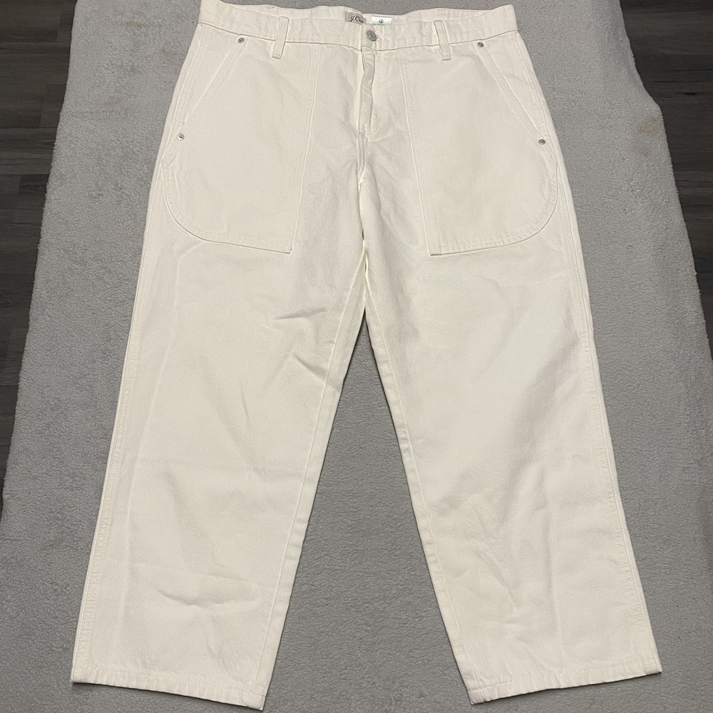 J Crew Patch Pocket Pants Womens 32 White Relaxed High Rise NEW